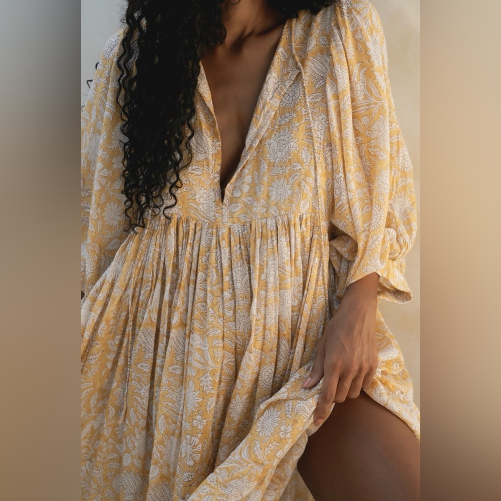 Daughters of India Floral Yellow Dress